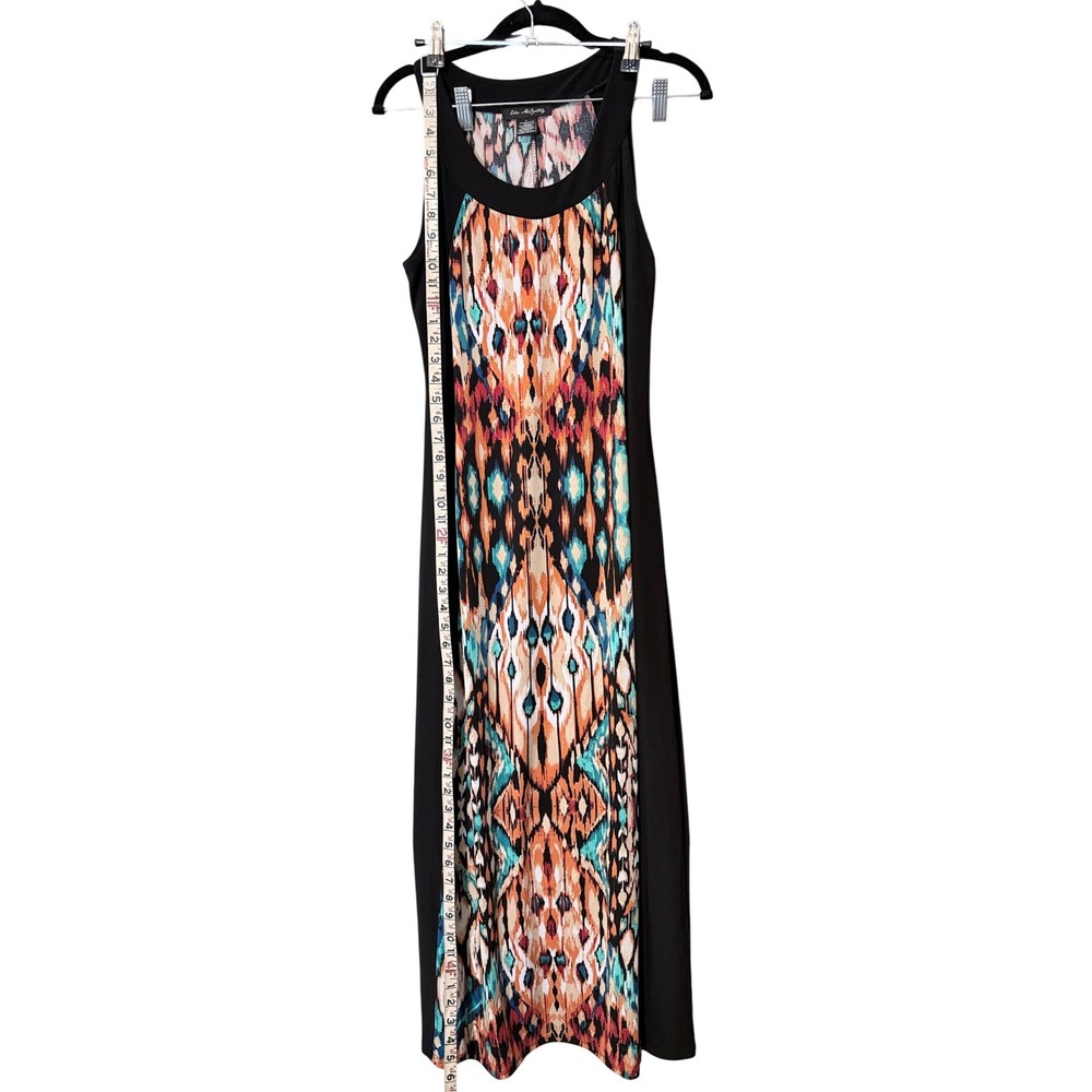 Elie McCarthy Tribal Maxi Dress L Black Ikat Print Sleeveless Boho Gown 3792A - Picture 6 of 6